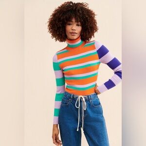 Maeve by Anthropologie Knit Striped Multicolor Turtleneck Sweater Size XL